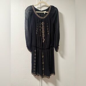 Joie Black Long-Sleeve Embroidered Boho Dress